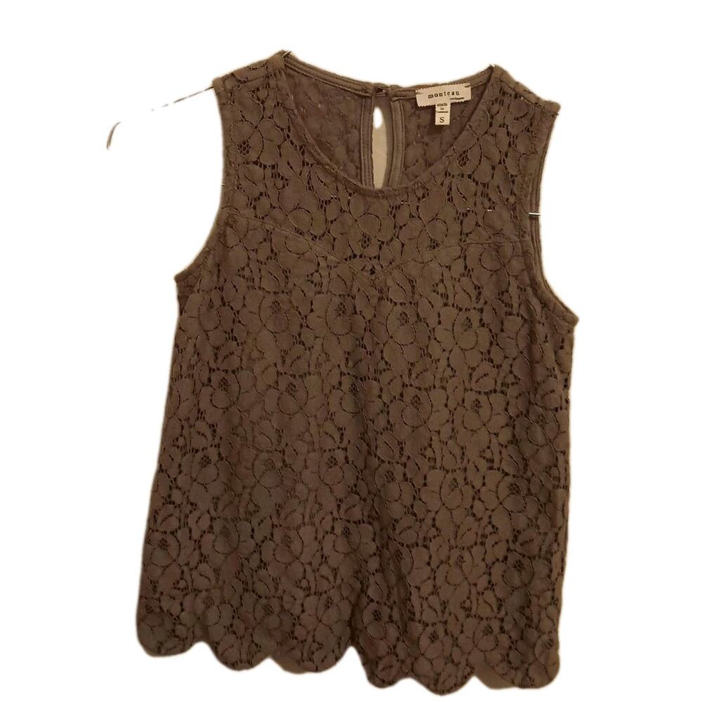 Vintage Monteau Blouse Little Girl Small, Taupe Floral Crochet Girlhoodcore